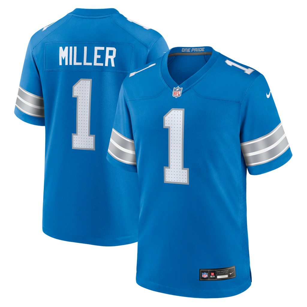 Detroit Lions Blake Miller Nike Blue Team Game Jersey product image 1, provided for visual reference and product detail
