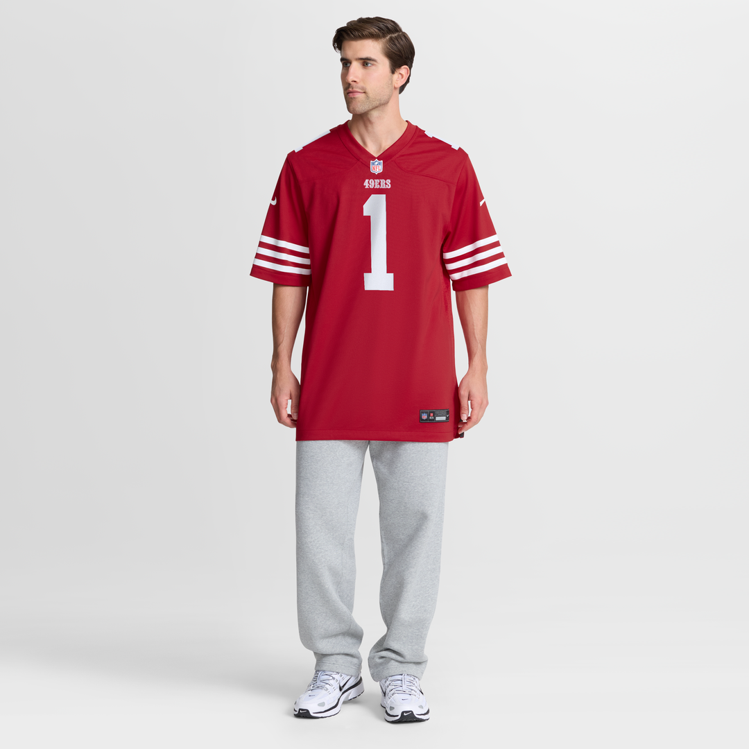 San Francisco 49ers Number 1 Dad Nike Scarlet Game Jersey product image 7, provided for visual reference and product detail