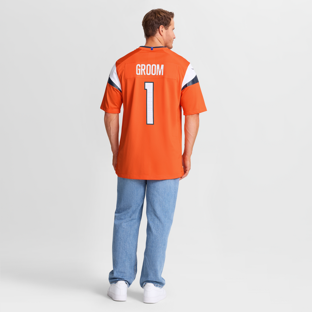 Denver Broncos Number 1 Groom Nike Orange Game Jersey product image 8, provided for visual reference and product detail