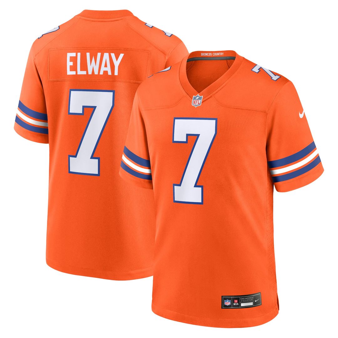 Denver Broncos John Elway Nike Orange Mile High Collection 1977 Throwback Retired Player Game Jersey product image 1,