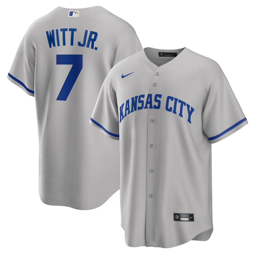 Kansas City Royals Bobby Witt Jr. Nike Gray Road Replica Jersey product image 15, provided for visual reference and product