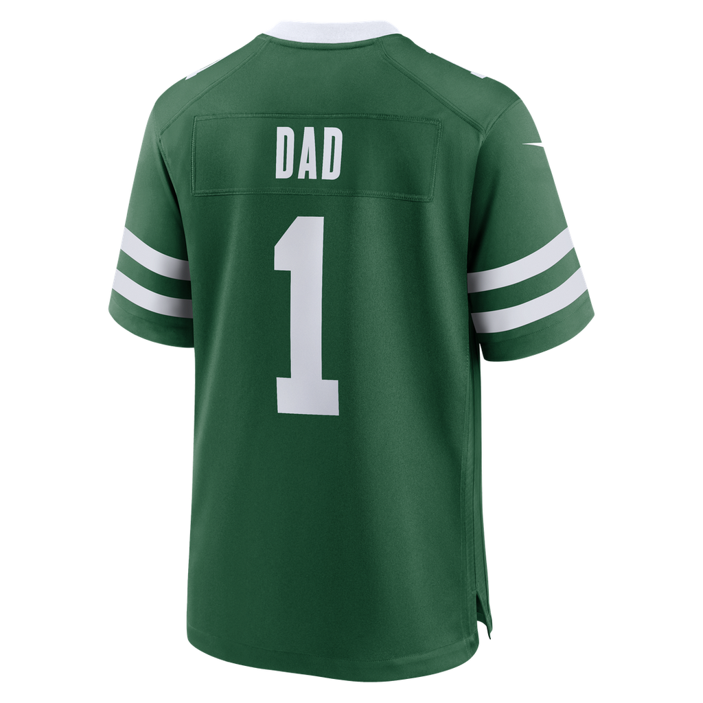 New York Jets Nike Legacy Green #1 Dad Game Jersey product image 3, provided for visual reference and product detail review