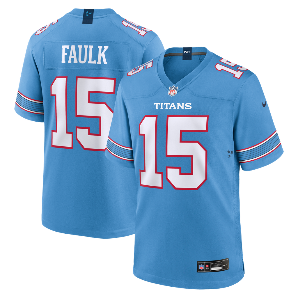 Tennessee Titans Keldric Faulk Nike Light Blue Team Game Jersey product image 1, provided for visual reference and product