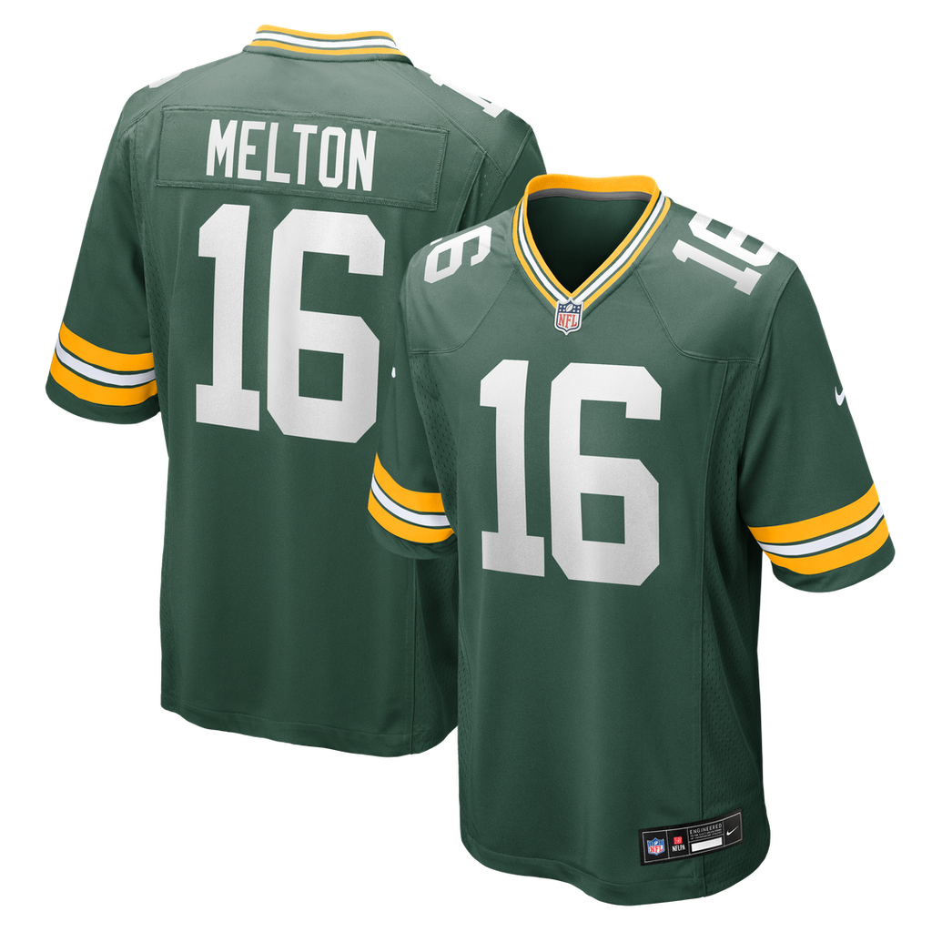 Green Bay Packers Bo Melton Nike Green Team Game Jersey product image 1, provided for visual reference and product detail