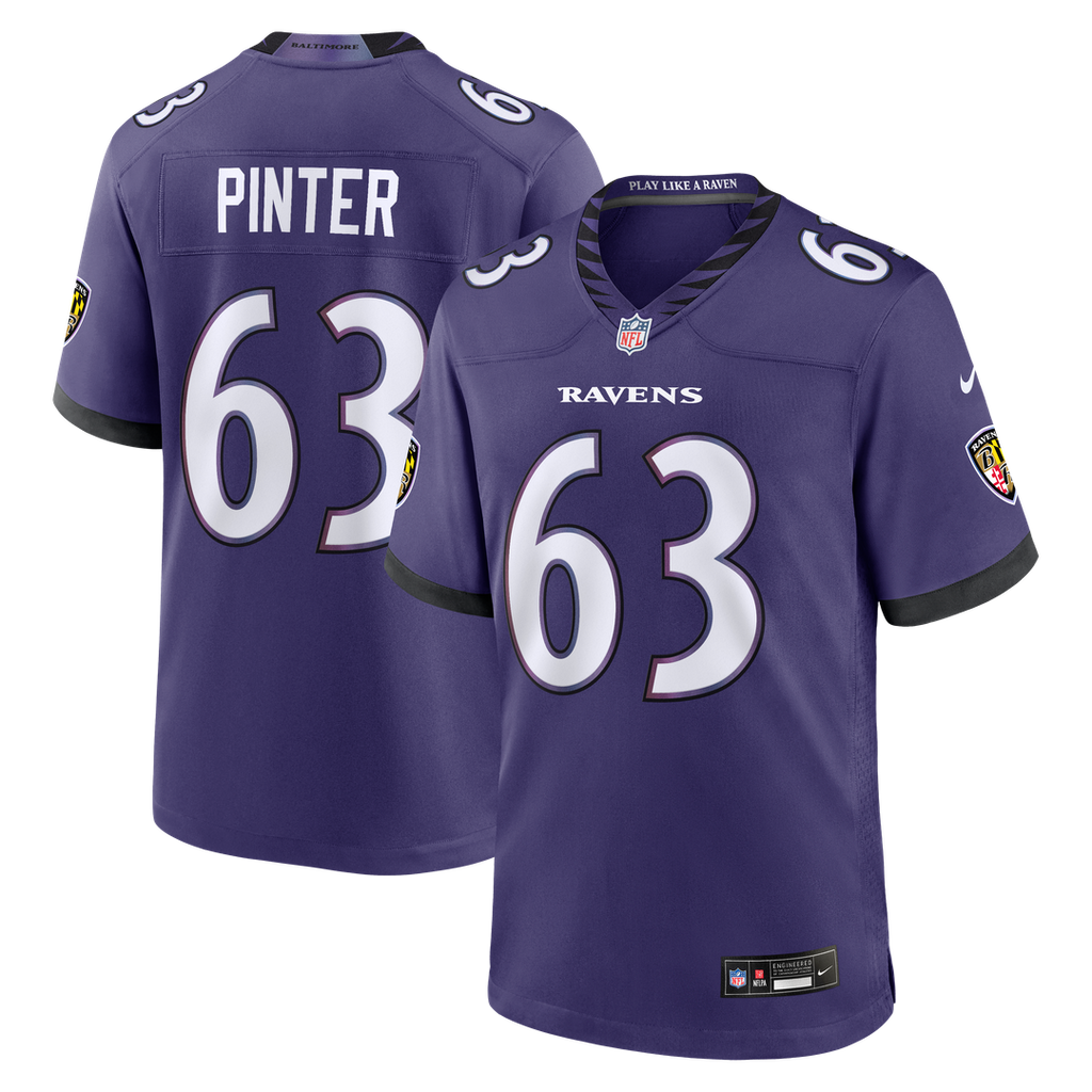 Baltimore Ravens Danny Pinter Nike Purple Team Game Jersey product image 1, provided for visual reference and product detail