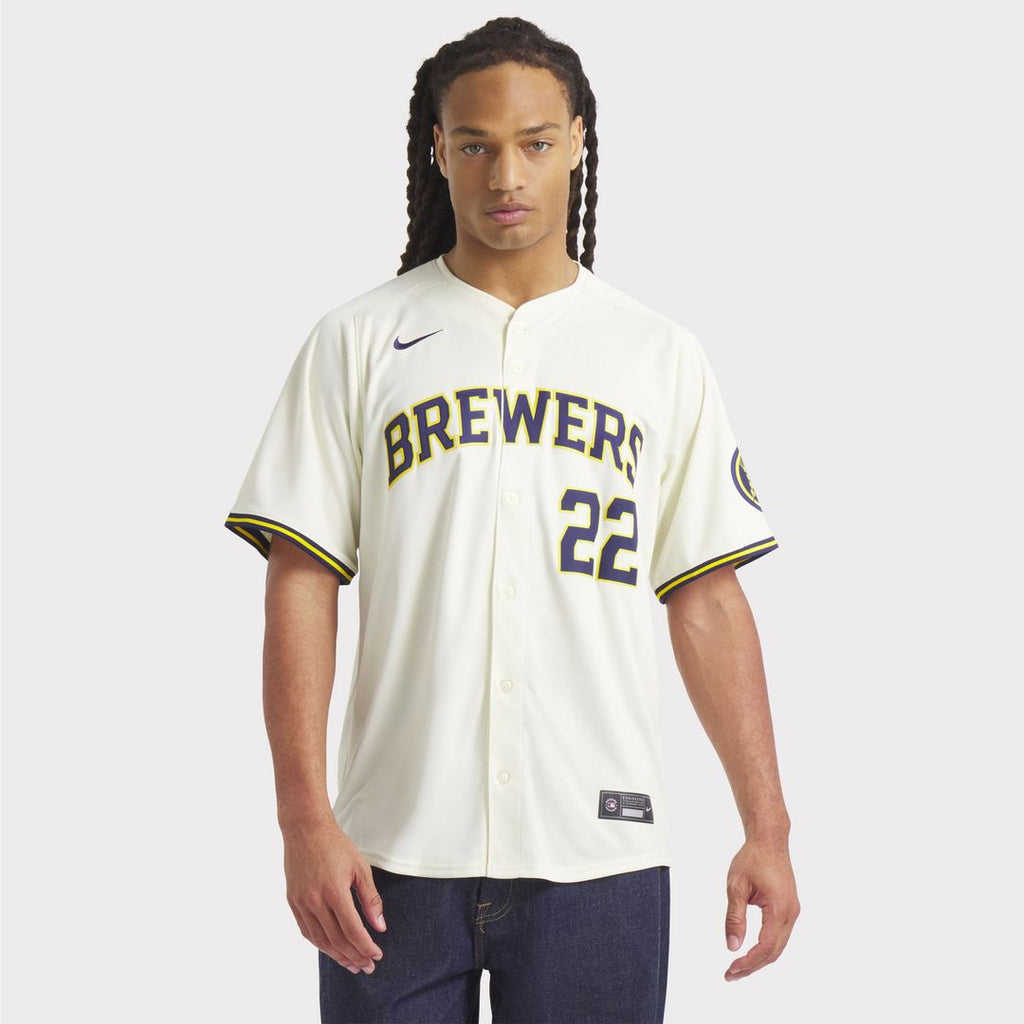 Milwaukee Brewers Christian Yelich Nike Cream Home Limited Player Jersey product image 4, provided for visual reference and