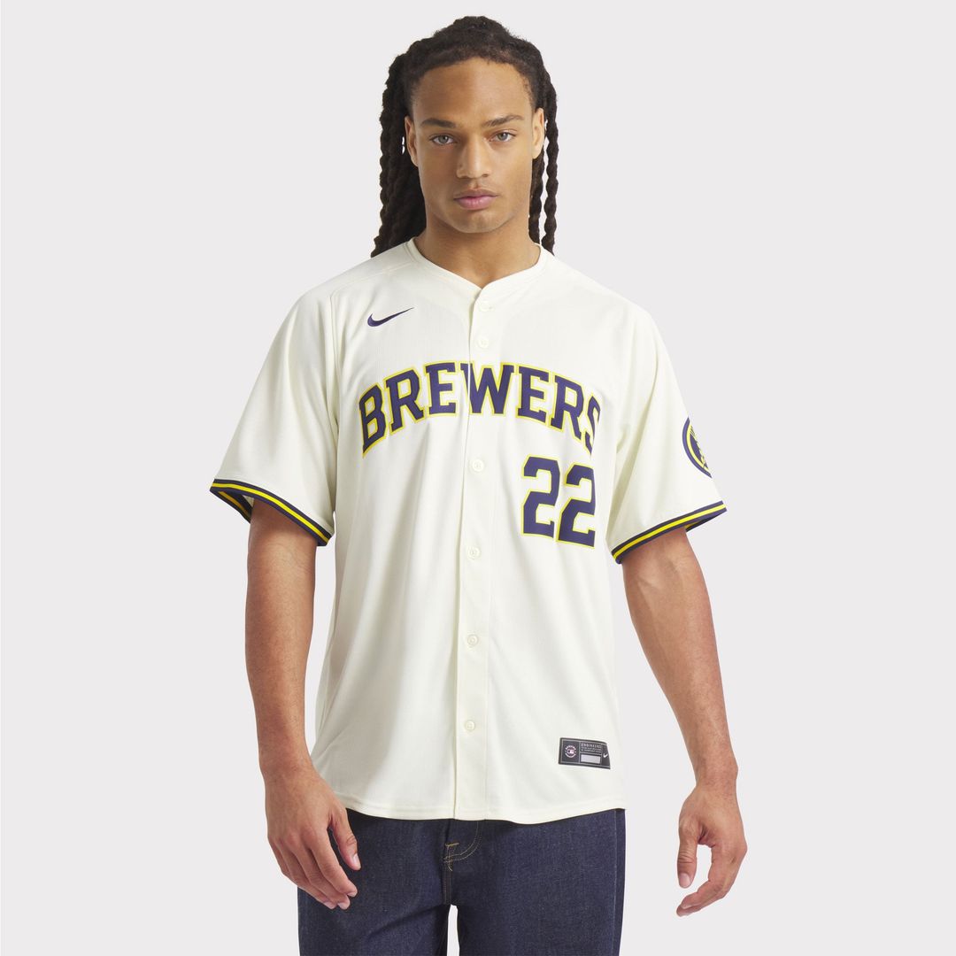 Milwaukee Brewers Christian Yelich Nike Cream Home Limited Player Jersey product image 4, provided for visual reference and