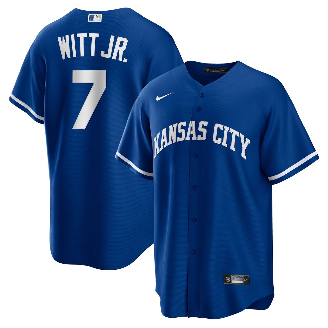 Kansas City Royals Bobby Witt Jr. Nike Rush Blue Alternate 2 Replica Jersey product image 4, provided for visual reference
