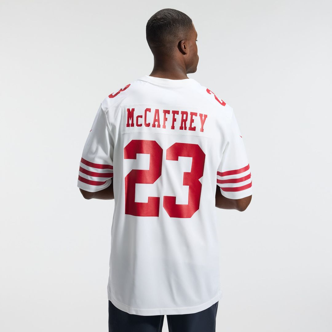 San Francisco 49ers Christian McCaffrey Nike White Game Player Jersey product image 15, provided for visual reference and