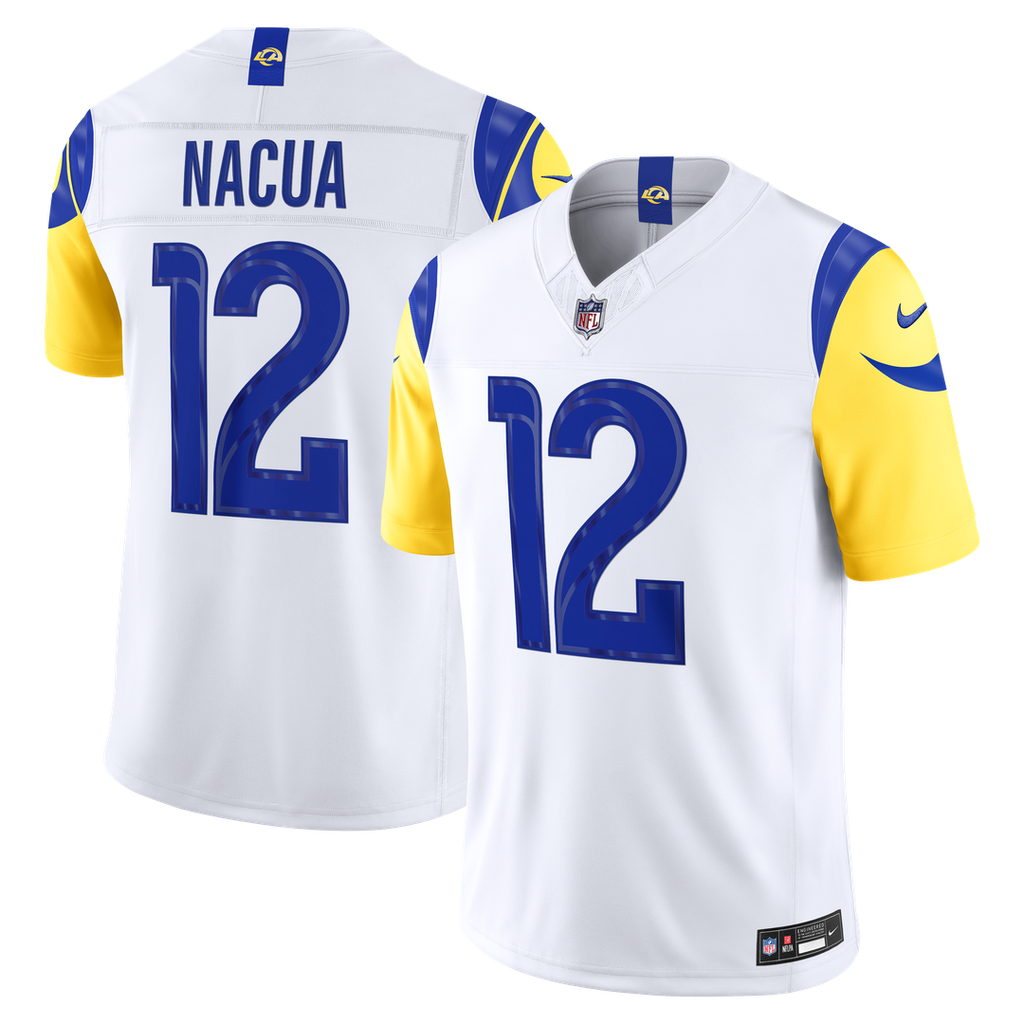Los Angeles Rams Puka Nacua Nike White Vapor F.U.S.E. Stitched Limited Jersey product image 1, provided for visual reference