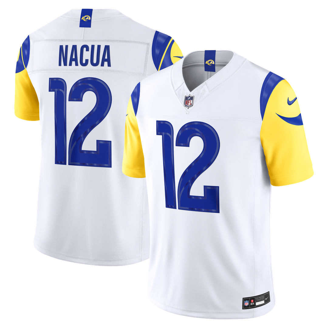 Los Angeles Rams Puka Nacua Nike White Vapor F.U.S.E. Stitched Limited Jersey product image 1, provided for visual reference