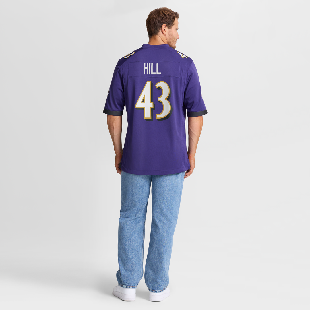 Baltimore Ravens Justice Hill Nike Purple Game Jersey product image 8, provided for visual reference and product detail