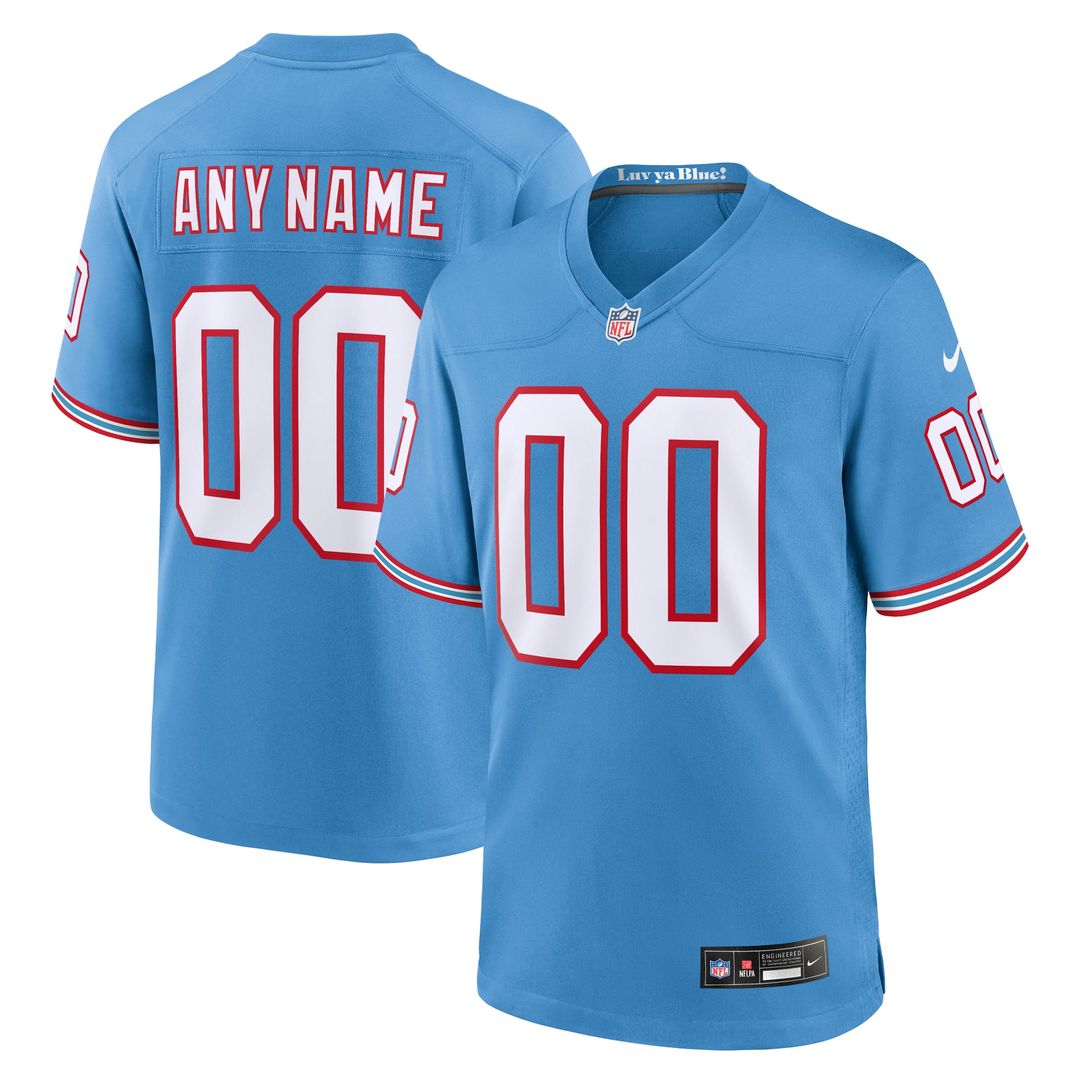 Tennessee Titans Nike Light Blue Oilers Throwback Custom Game Jersey product image 1, provided for visual reference and