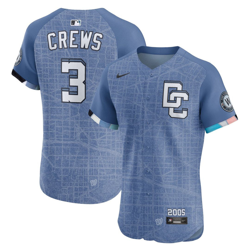 Washington Nationals Dylan Crews Nike Blue 2025 City Connect Elite Player Jersey product image 1, provided for visual