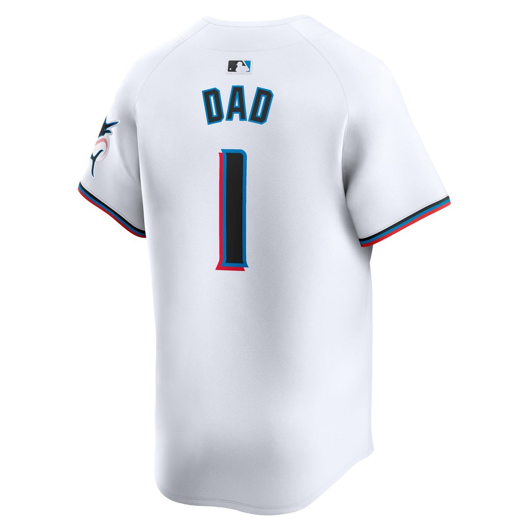 Miami Marlins Nike White #1 Dad Home Limited Jersey product image 3, provided for visual reference and product detail review