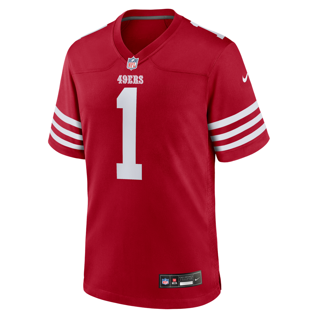 San Francisco 49ers Number 1 Dad Nike Scarlet Game Jersey product image 2, provided for visual reference and product detail