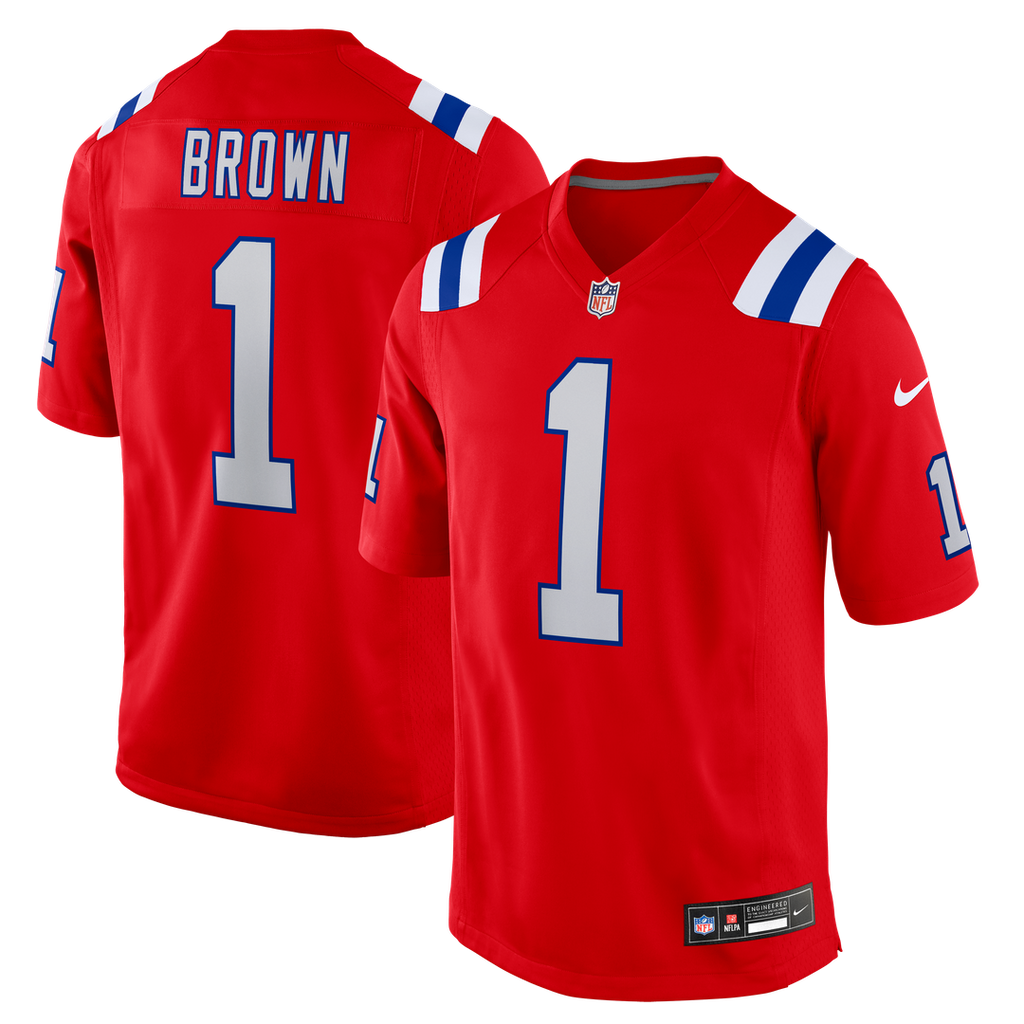 New England Patriots A.J. Brown Nike Red Game Jersey product image 1, provided for visual reference and product detail review