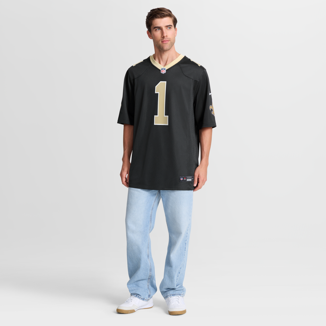 New Orleans Saints Number 1 Dad Nike Black Game Jersey product image 7, provided for visual reference and product detail