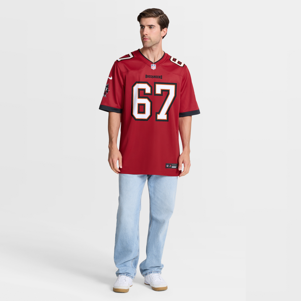 Tampa Bay Buccaneers Luke Goedeke Nike Red Game Player Jersey product image 7, provided for visual reference and product