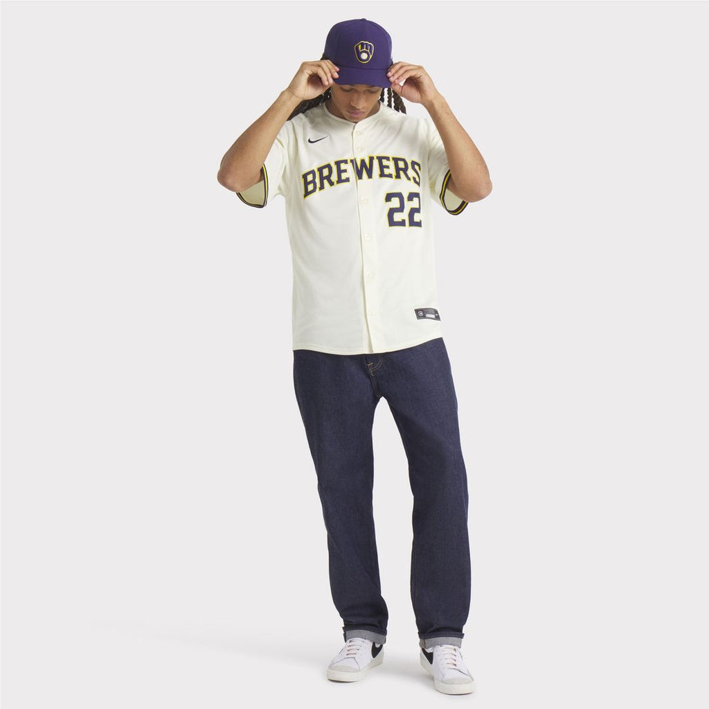 Milwaukee Brewers Christian Yelich Nike Cream Home Limited Player Jersey product image 7, provided for visual reference and