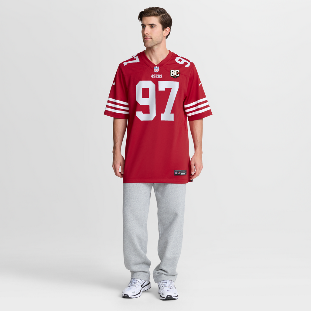 San Francisco 49ers Nick Bosa Nike Scarlet 80th Anniversary Game Jersey product image 2, provided for visual reference and