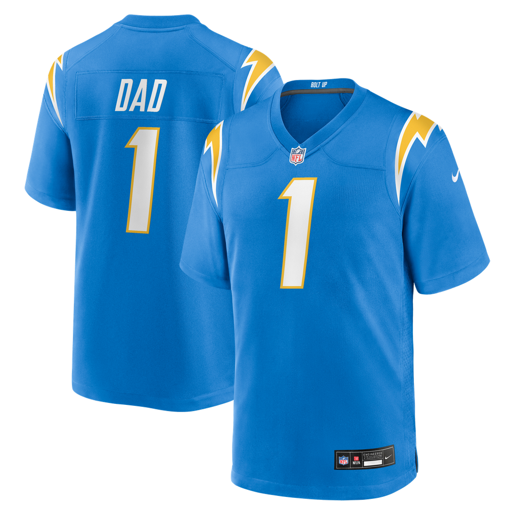 Los Angeles Chargers Number 1 Dad Nike Powder Blue Game Jersey product image 1, provided for visual reference and product