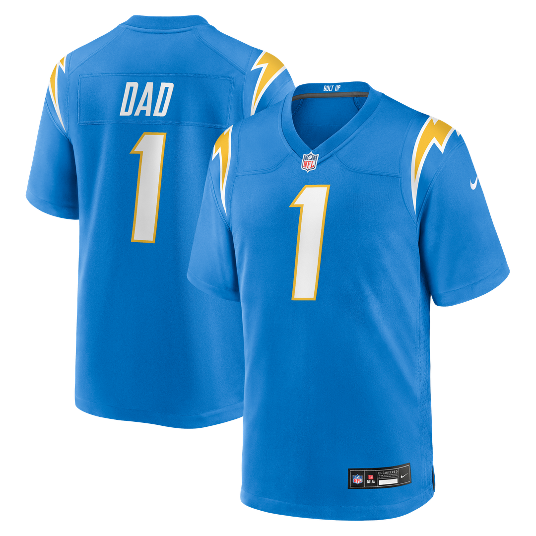 Los Angeles Chargers Number 1 Dad Nike Powder Blue Game Jersey product image 1, provided for visual reference and product