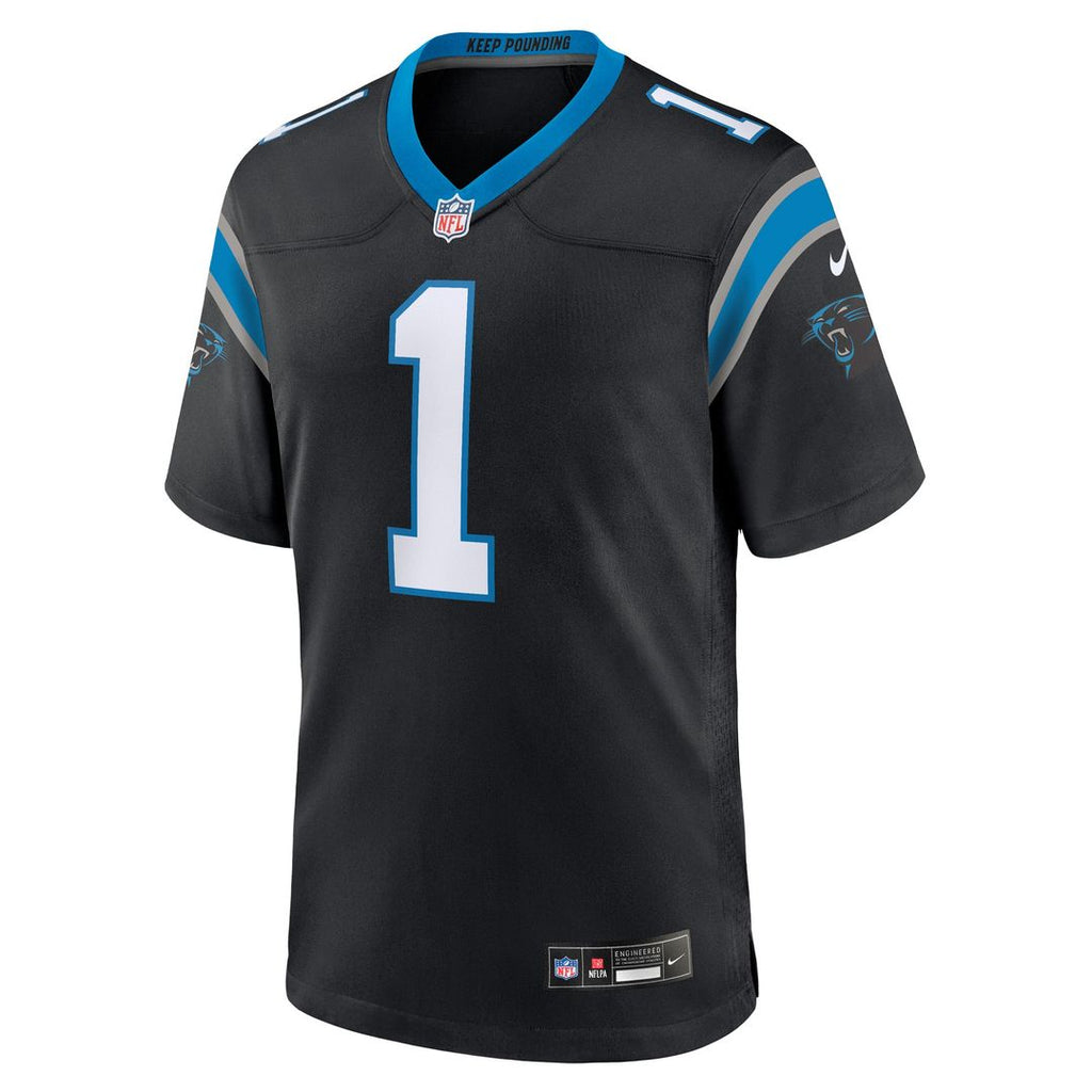 Carolina Panthers Number 1 Groom Nike Black Game Jersey product image 2, provided for visual reference and product detail