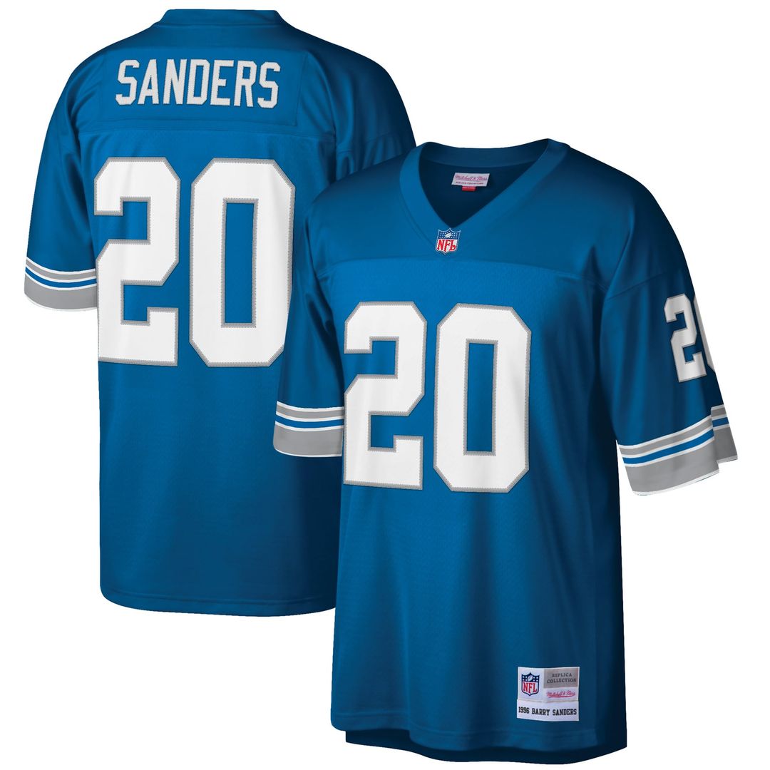 Detroit Lions Barry Sanders Mitchell & Ness Blue Big & Tall 1996 Retired Player Replica Jersey product image 4, provided for