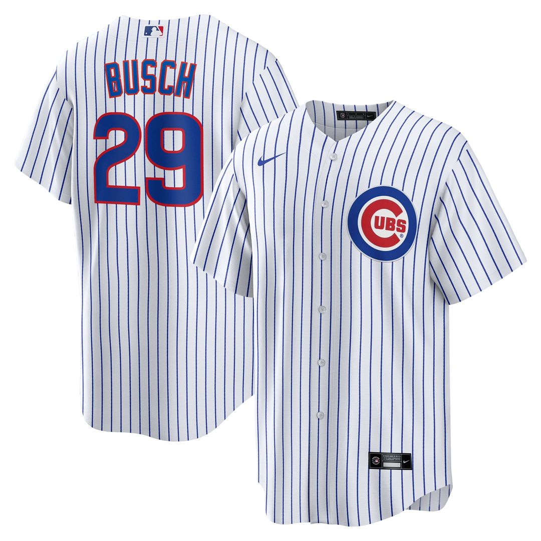 Chicago Cubs Michael Busch Nike White Home Replica Jersey product image 1, provided for visual reference and product detail