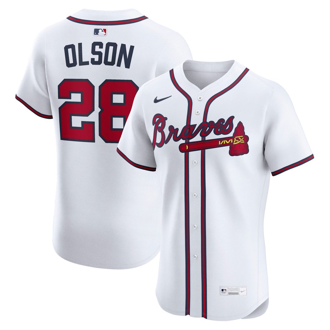 Atlanta Braves Matt Olson Nike White Home Elite Player Jersey product image 1, provided for visual reference and product