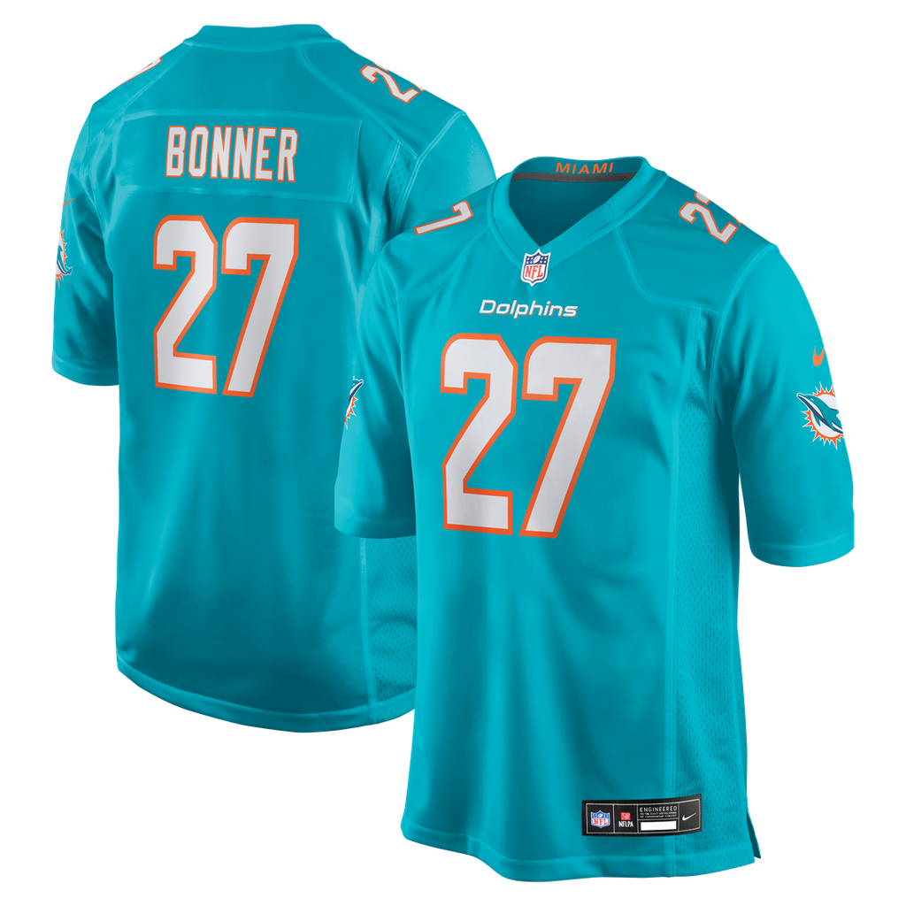 Miami Dolphins Ethan Bonner Nike Aqua Game Jersey product image 1, provided for visual reference and product detail review