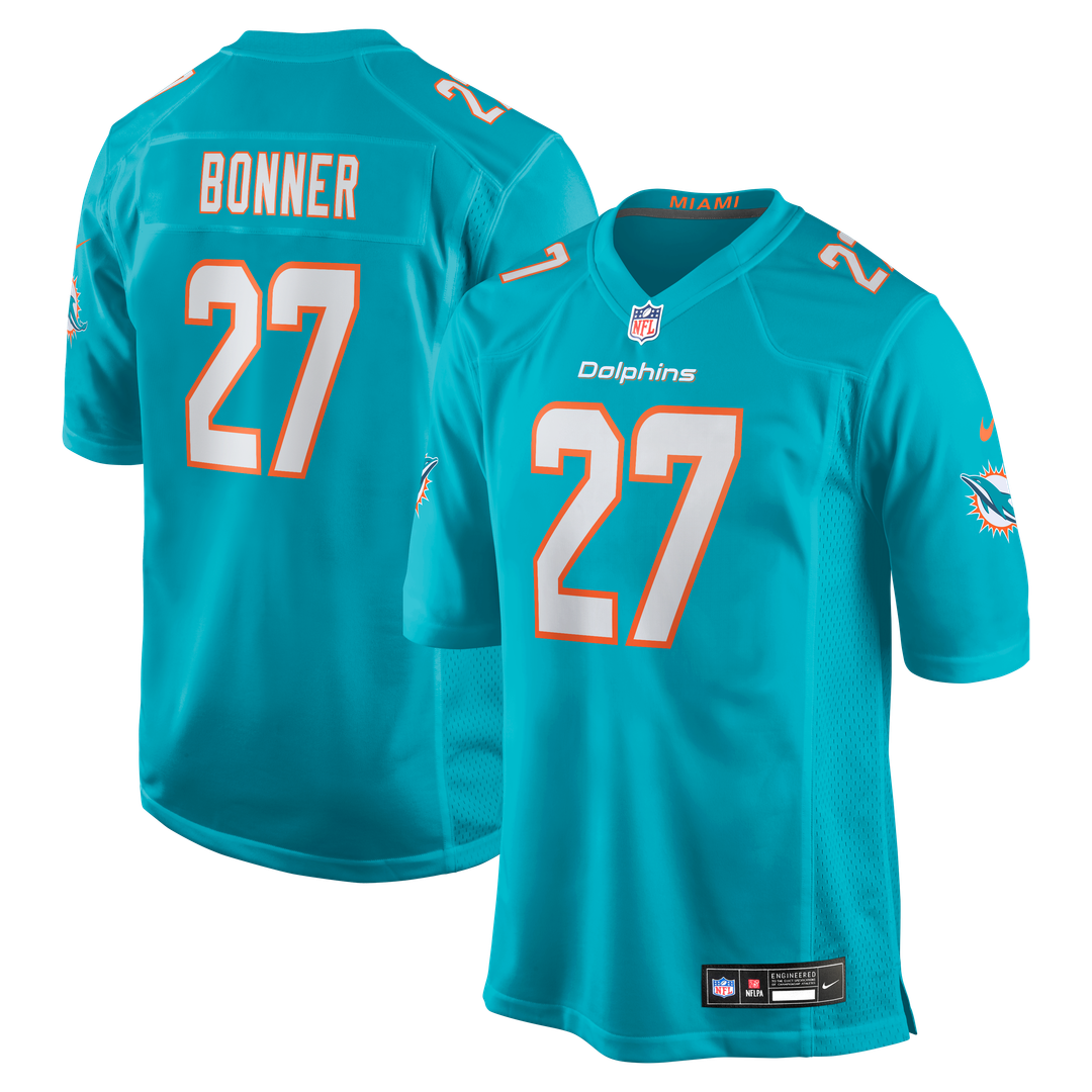 Miami Dolphins Ethan Bonner Nike Aqua Game Jersey product image 1, provided for visual reference and product detail review