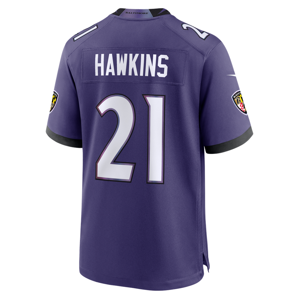 Baltimore Ravens Jaylinn Hawkins Nike Purple Team Game Jersey product image 3, provided for visual reference and product