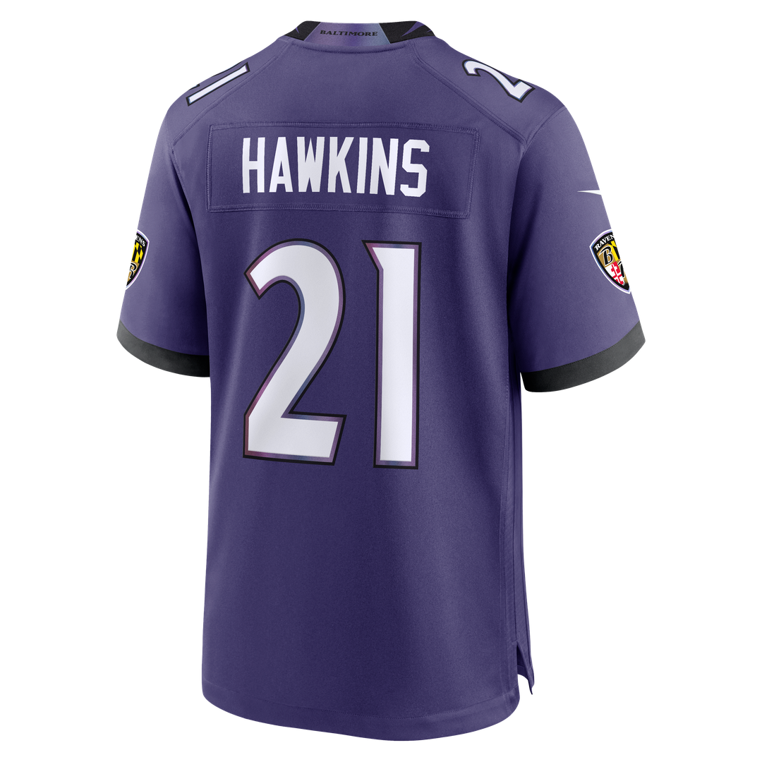 Baltimore Ravens Jaylinn Hawkins Nike Purple Team Game Jersey product image 3, provided for visual reference and product