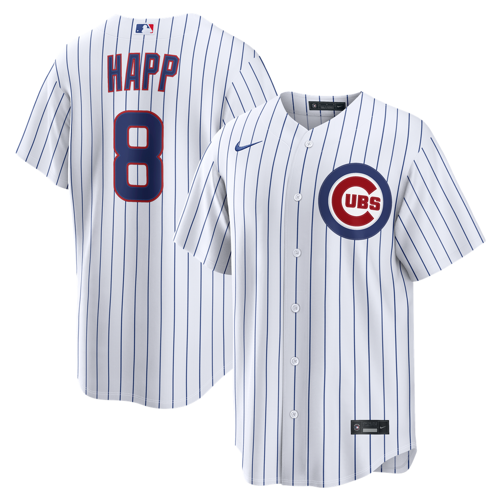 Chicago Cubs Ian Happ Nike White Home Replica Jersey product image 1, provided for visual reference and product detail review
