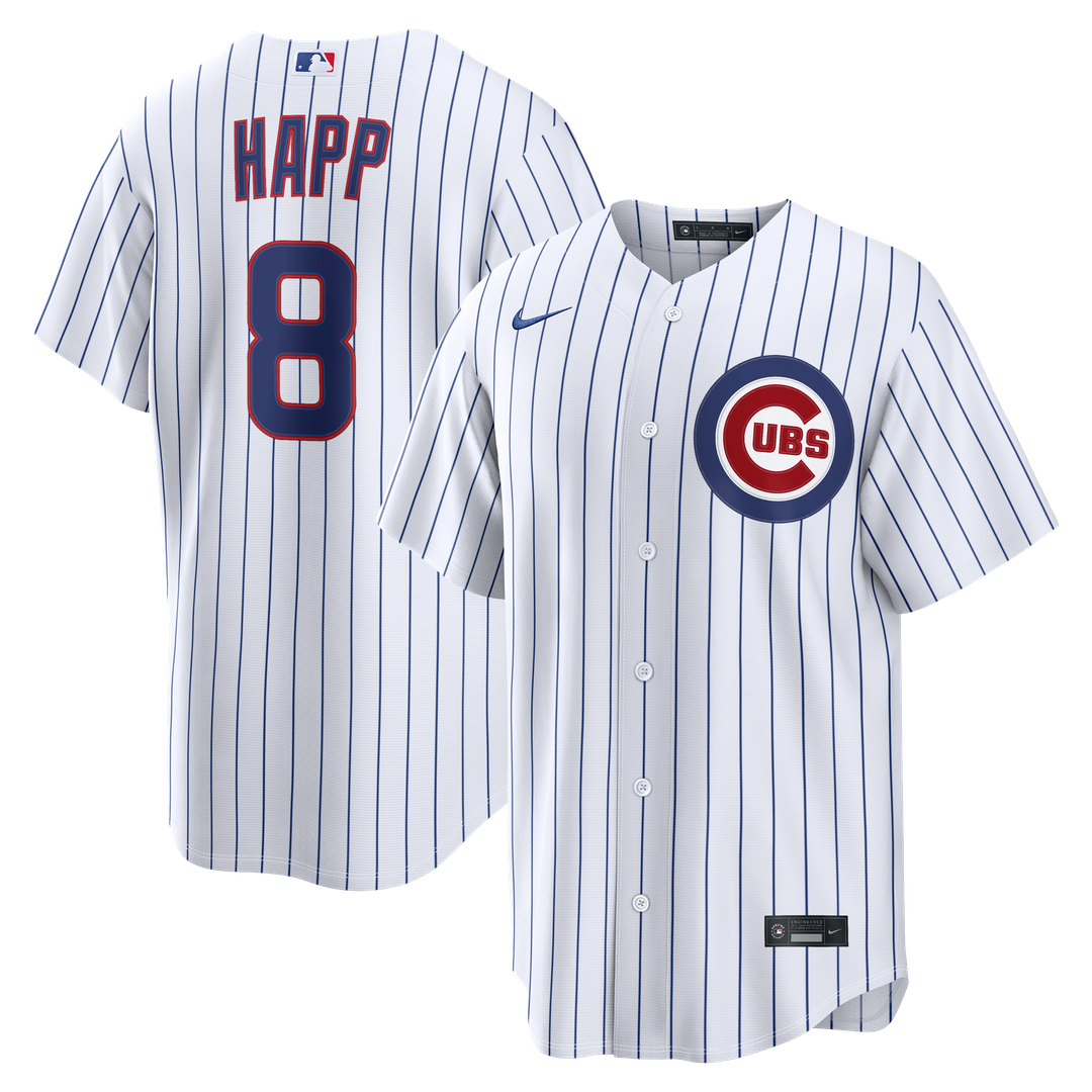 Chicago Cubs Ian Happ Nike White Home Replica Jersey product image 1, provided for visual reference and product detail review