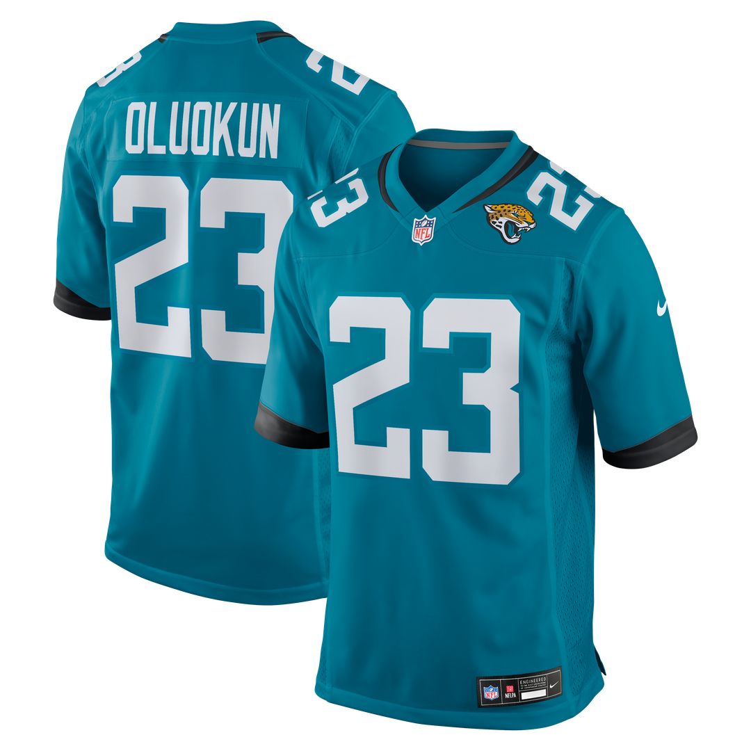 Jacksonville Jaguars Foyesade Oluokun Nike Teal Game Player Jersey product image 1, provided for visual reference and