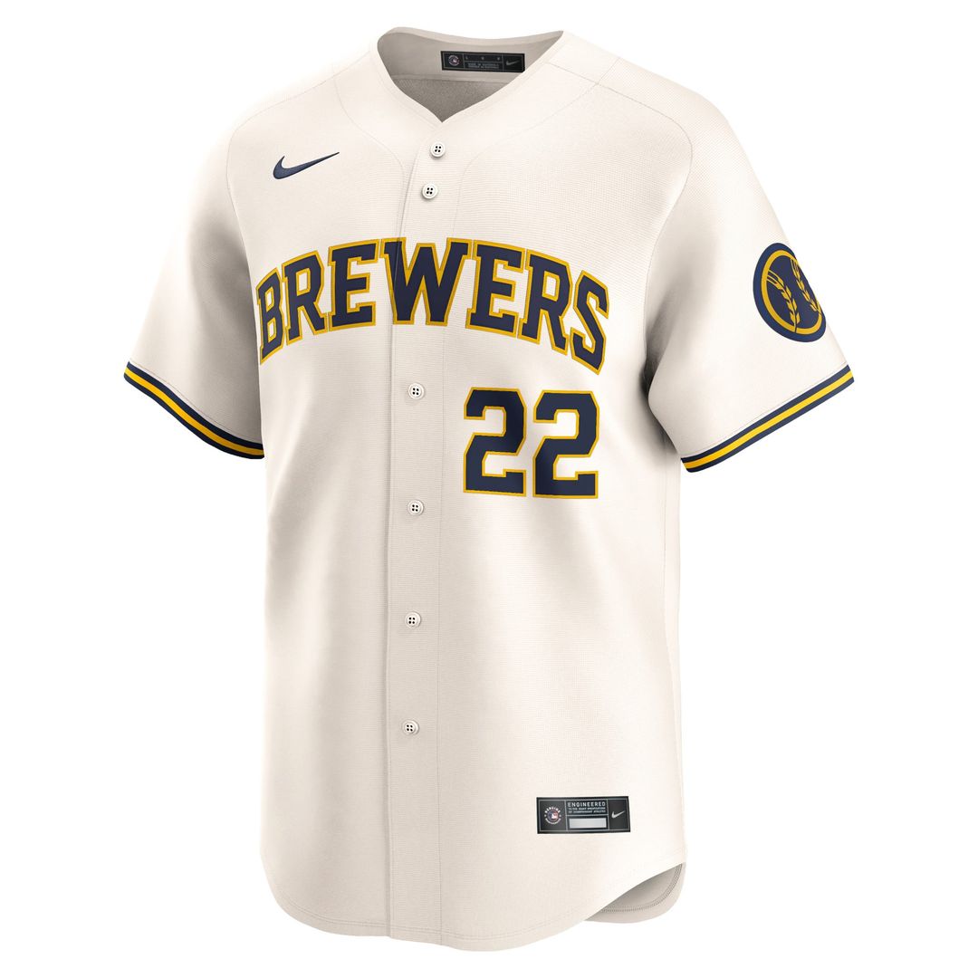 Milwaukee Brewers Christian Yelich Nike Cream Home Limited Player Jersey product image 2, provided for visual reference and