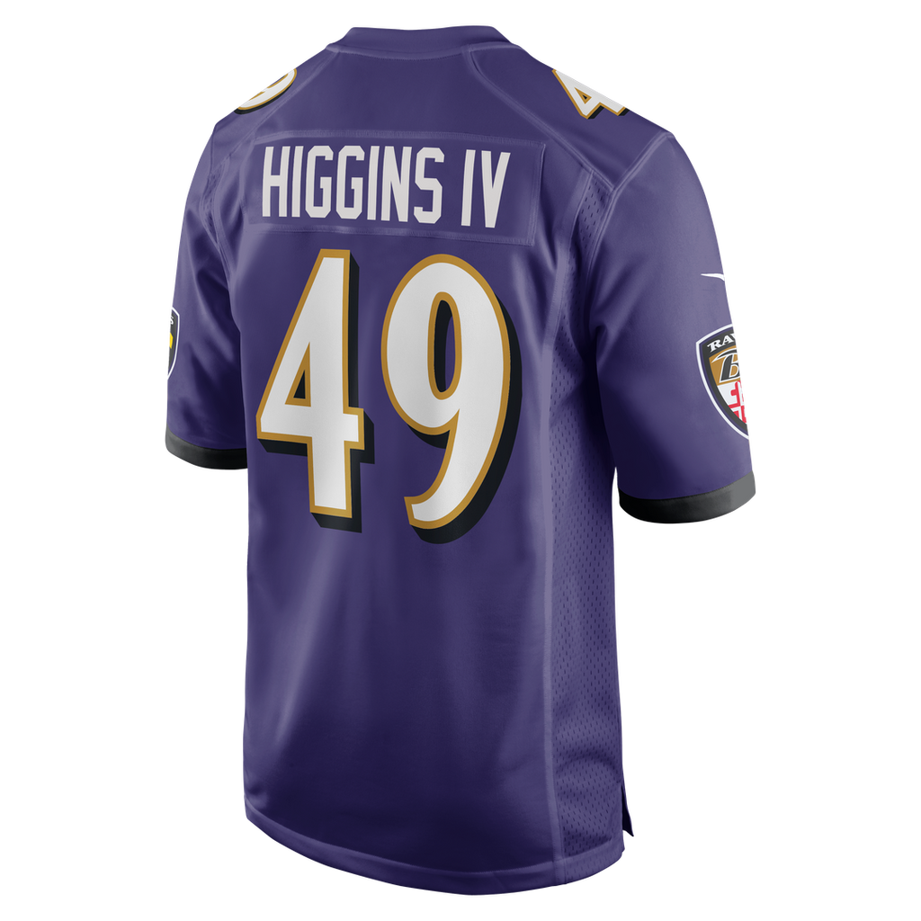 Baltimore Ravens Jay Higgins IV Nike Purple Team Game Jersey product image 3, provided for visual reference and product