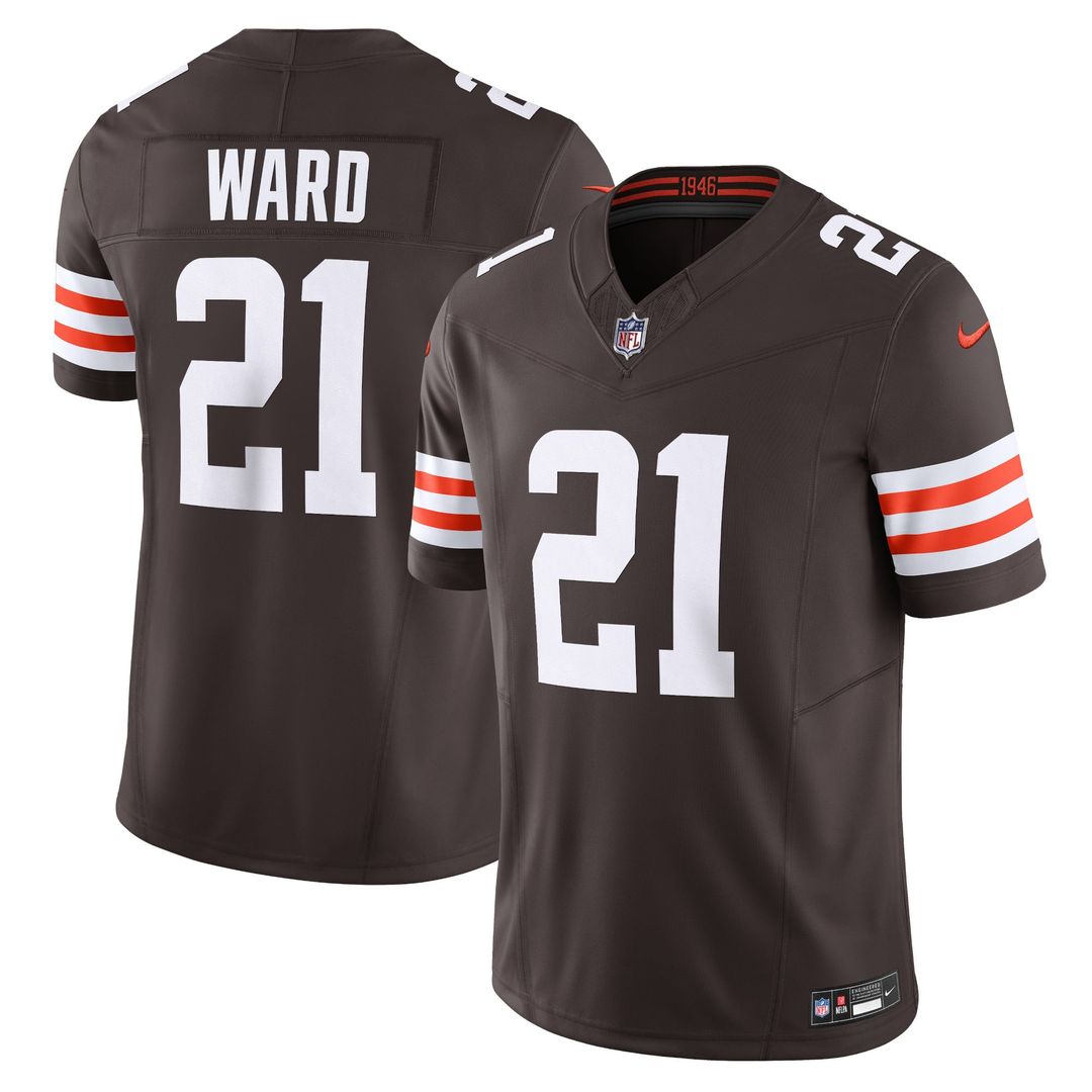 Cleveland Browns Denzel Ward Nike Brown Vapor F.U.S.E. Limited Jersey product image 1, provided for visual reference and