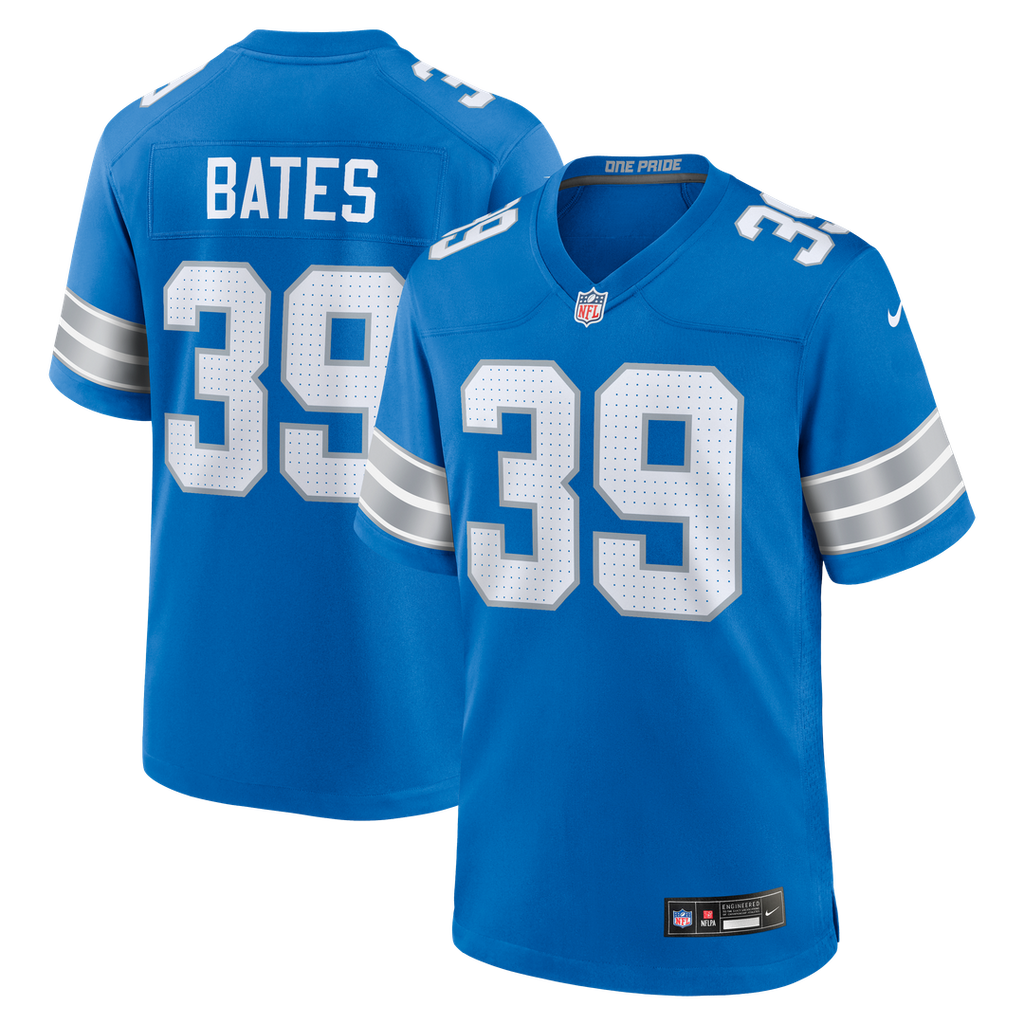Detroit Lions Jake Bates Nike Blue Team Game Jersey product image 1, provided for visual reference and product detail review