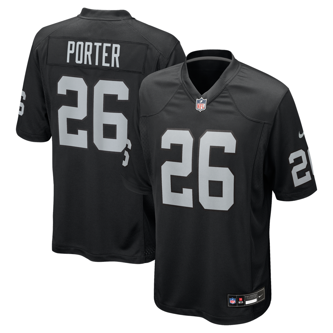 Las Vegas Raiders Darien Porter Nike Black Team Game Jersey product image 1, provided for visual reference and product