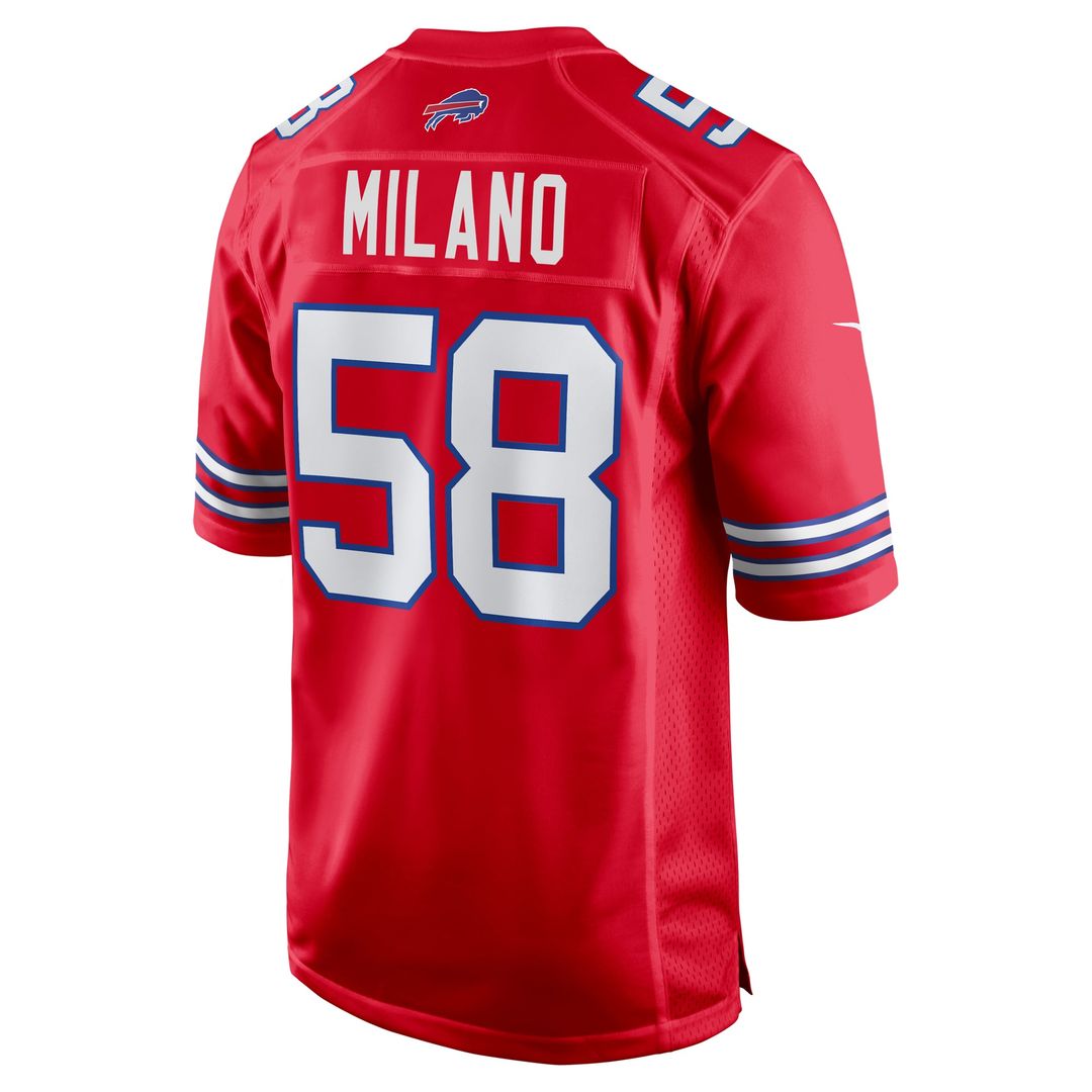 Buffalo Bills Matt Milano Nike Red Alternate Game Jersey product image 3, provided for visual reference and product detail
