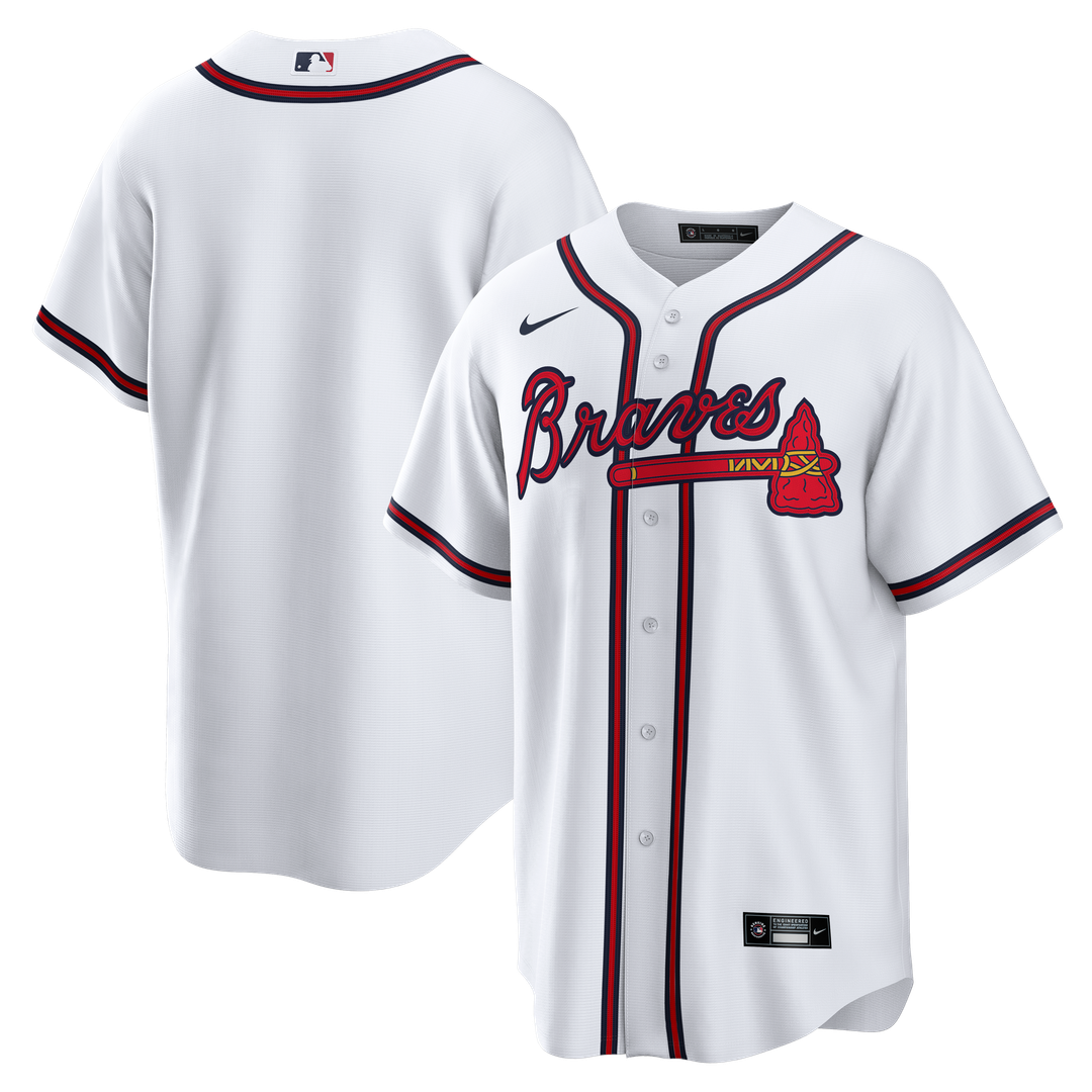 Atlanta Braves Nike White Home Big & Tall Replica Jersey product image 1, provided for visual reference and product detail