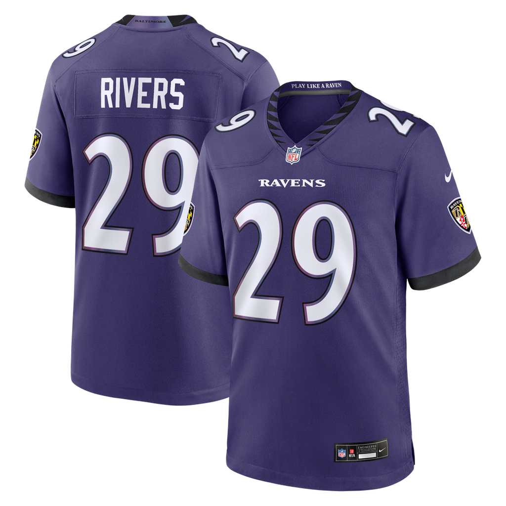 Baltimore Ravens Chandler Rivers Nike Purple Team Game Jersey product image 1, provided for visual reference and product