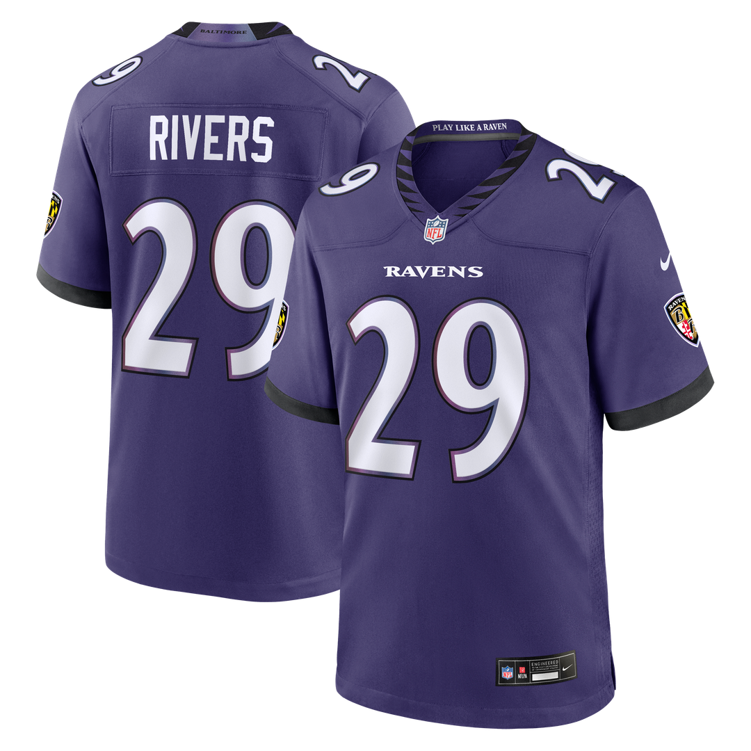 Baltimore Ravens Chandler Rivers Nike Purple Team Game Jersey product image 1, provided for visual reference and product