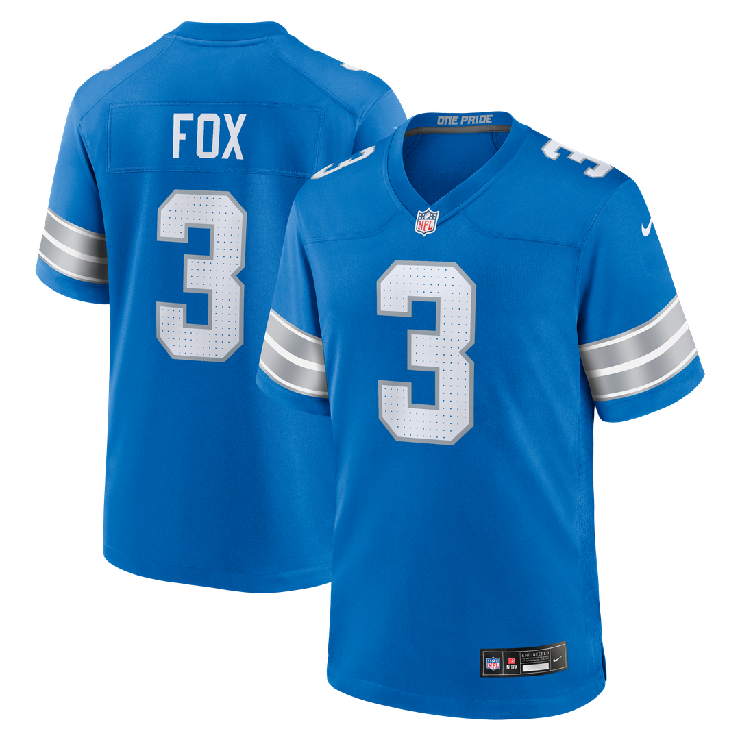 Detroit Lions Jack Fox Nike Blue Team Game Jersey product image 1, provided for visual reference and product detail review