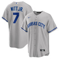 Kansas City Royals Bobby Witt Jr. Nike Gray Road Replica Jersey product image 1, provided for visual reference and product