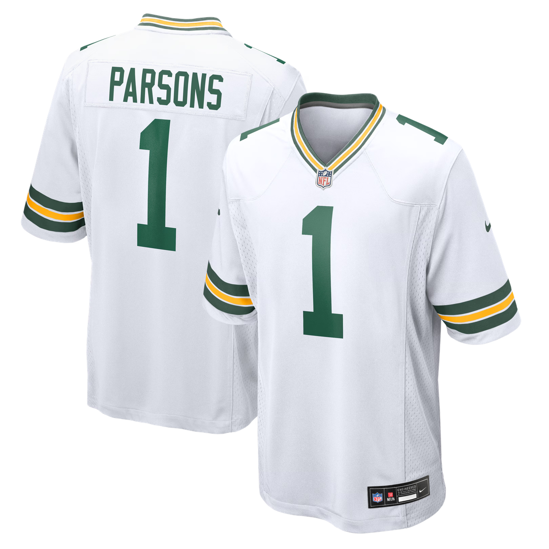 Green Bay Packers Micah Parsons Nike White Game Player Jersey product image 1, provided for visual reference and product